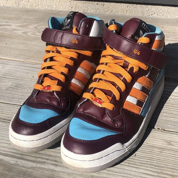Adidas Mi Custom Forum Mid Size Womens 8.0 Medium Fit Wine Orange Sky Blue (G6) - Picture 3 of 12